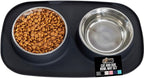 GORILLA GRIP Feeding Mat Bowl Set, 4 Cup 100% Waterproof BPA Free Silicone Base, 304 Stainless Steel Cat and Dog Bowls for Food and Water, Slip Resistant, High Edge, US Designed, Patent Pending, Black