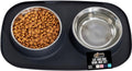 GORILLA GRIP Feeding Mat Bowl Set, 3 Cup 100% Waterproof BPA Free Silicone Base, 304 Stainless Steel Cat and Dog Bowls for Food and Water, Slip Resistant, High Edge, US Designed, Patent Pending, Black