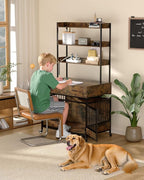 Petrova 39" Dog Crate Furniture for 1 Dogs, Heavy Duty Indoor Dog Kennel for Small/Medium Dogs, Wooden Dog Cage with 2 Storage Drawers, Charging Station, LED Light, Lockable Wheels, Brown