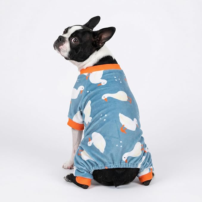 Fitwarm Adorable Duck Dog Pajamas, Warm Winter Dog Clothes for Small Dogs Boy Girl, Cozy Pet Onesie with Feet, Blue, White, Orange, Small