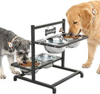 Elevated Dog Bowl Stand with 4 Stainless Steel Bowls (1700ml/58oz) – 9 Height Adjustable Raised Pet Feeder from 4.9" to 14.5" for Large Dogs & Multi-Pet Homes, with Bone Name Tag