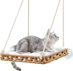 Cat Window Perch 2 Pack,Cat Window Hammock Bed for Indoor Cats,Large Handwoven PE Rattan Window Seat,4 Suction Cups,Double Sided Washable Cushion Bed,2.3 Inch Fence Shelf, Pet Kittens Natural