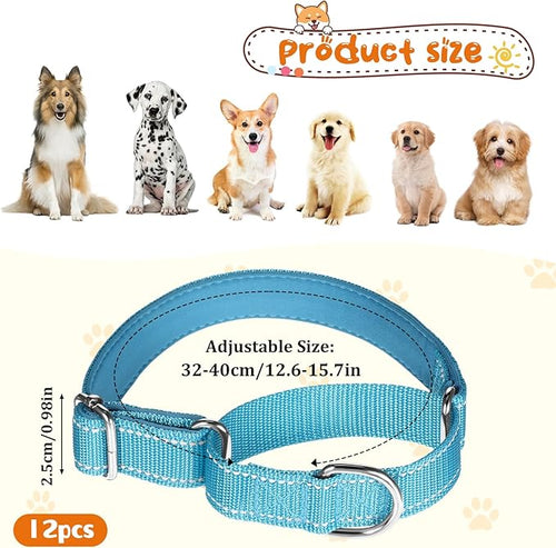 12 Pcs Martingale Collar for Medium Dogs Adjustable Pet Training Collar Reflective Dog Collar with Durable Metal Buckle Heavy Duty Nylon No Pull Martingale Collar for Small Medium Large Dogs, Small