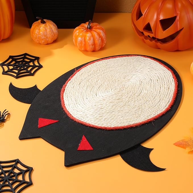 iplusmile Halloween Cat Scratch Mat, Bats Shaped Sisal Scratching Pad, 12" x 12"