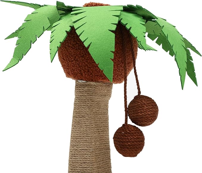 Coconut Tree Tent Cat Nest with 29.5" Scratching Post and Hanging Ball for Indoor Large Cats and Kittens