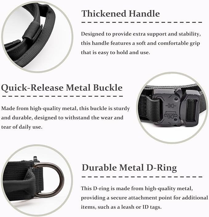 Tactical Dog Collar Set, Adjustable Military Training Nylon Dog Collar with Control Handle and Heavy Quick-Release Metal Buckle for Small Medium Large Dogs, Black S