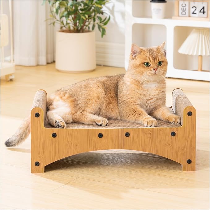 Avont Cat Scratcher Lounge, 3-in-1 Reversible Cardboard Scratching Bed, Horizontal Lounger for Indoor Cats Kittens - Nature