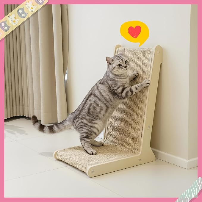 Cat Scratcher – 22.66 Inch Vertical Sisal Cat Scratching Post, Wood Frame 105° Scratch Pad for Indoor Cats, Furniture Protector for Sofa Couch