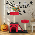 Gothic Cat Tree with Coffin Bed for Indoor Cats, 26" Gothic Cat Tree, Cat Tower with Spacious Cat Condo, 2 Padded Perches, Spider Toy, Scratching Posts, Scratching Ladder for Large Cats, Red & Black