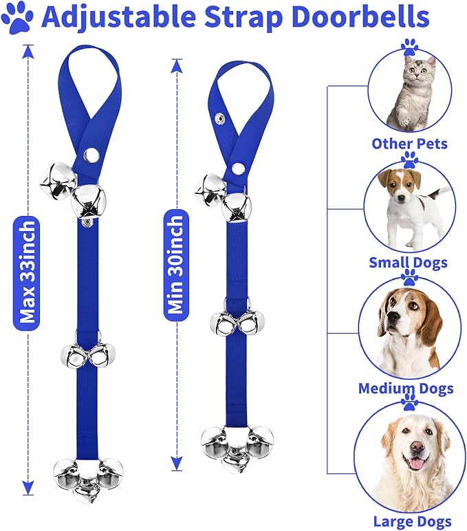 3 Pack Dog Doorbells, Pet Training Bells for Go Outside Potty Training and Communication Device Large Loud Dog Bell Cat Puppy Interactive Toys Adjustable Strap Door Bell (Dark Blue)