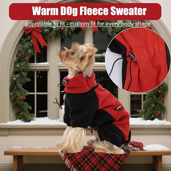 DENTRUN Small Dog Winter Coat, Warm Fleece Jacket with Removable Turtleneck, Dog Cozy Sweater, Puppy Cold Weather Outfit, Windproof Costume, Soft Woolly Pajamas