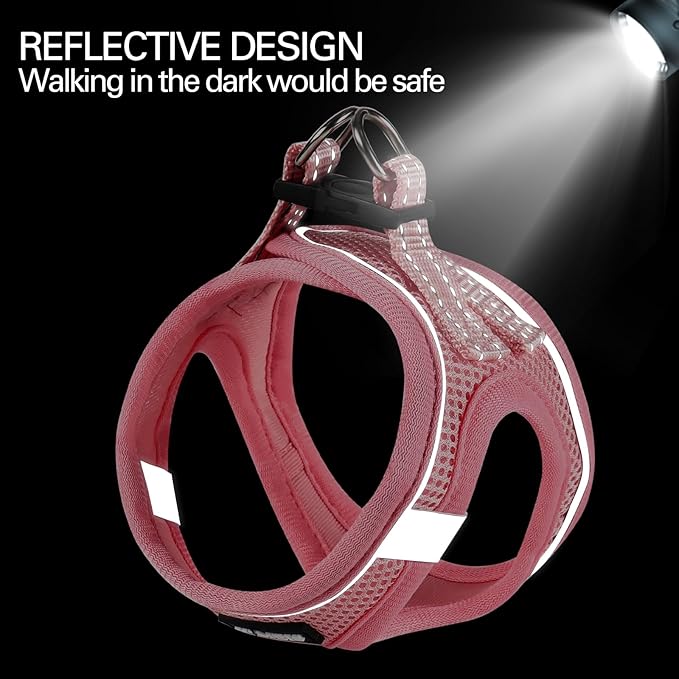 Dog Harness for Small Dogs and Leash Set, Honeycomb Grid, Reflective Lightweight Harness & Anti-Twist Pet Lead (Multi Color, XS, Pink)