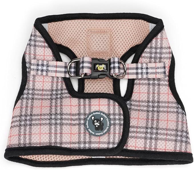 EcoBark Step in Dog Harness - Eco-Friendly Teacup Dog Harnesses for XXS, XS, and Small Dogs - Reflective and Adjustable Mini Body Halter Vest -Tiny Soft Mesh Toy Breed Harness (Beige Plaid, XXS)