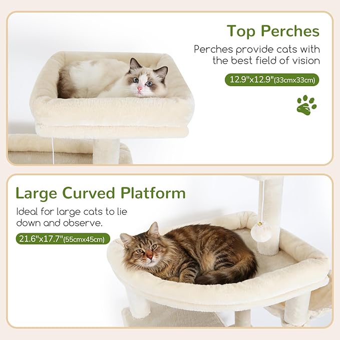 Globlazer Extra Large Cat Tree Tower for Indoor Cats Large Adult, 80in Tall Heavy Duty Cat Tree with 3 Spacious Cat Condos, Oversized Fan-Shaped Perch, 6 Full Sisal Scratching Posts, S80, Beige
