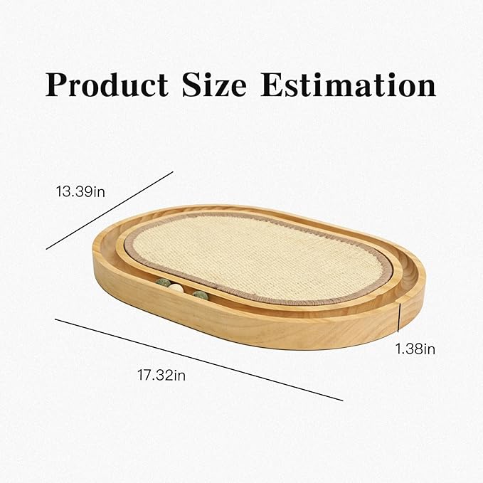 2-in-1 Cat Scratch Pad & Bed, Natural Sisal Scratch Mat for Cats with Interactive Ball Toy, Wooden Frame Indoor Cat Lounge