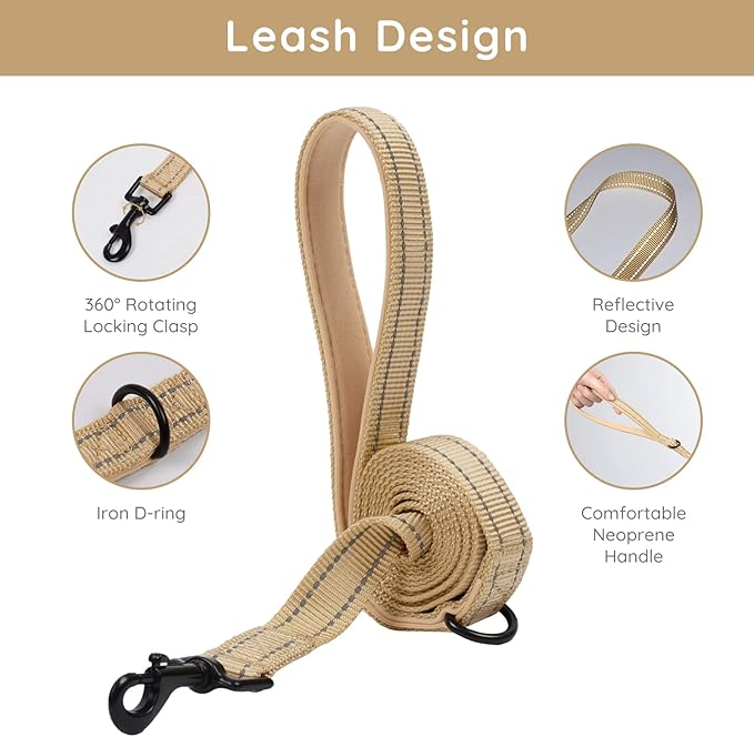 BELLA & PAL Step in Vest Harness for Small and Medium Dogs, No Pull Small Dog Harness with Leash Set, Comfortable Air Mesh Dog Vest Harness with Reflective Strip (Khaki, L)