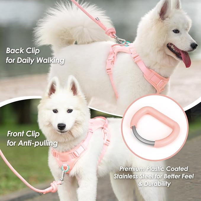 No Pull Dog Harness, Puppy Vest with Front Clip for Small Medium Large Sized Dog(Light Pink,L)