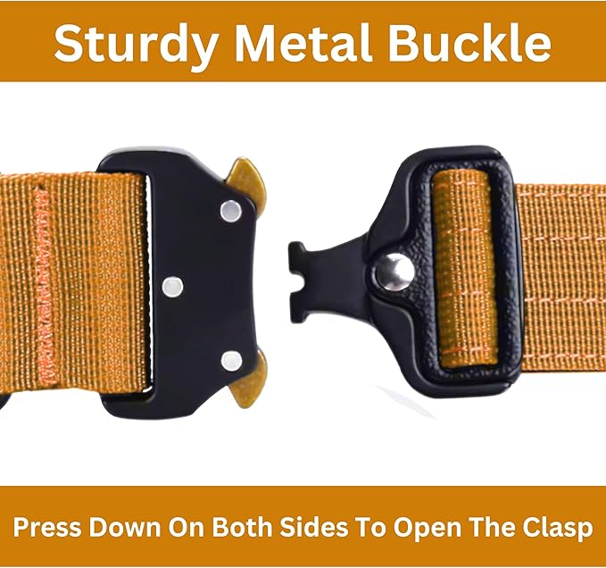 Heavy Duty Tactical Dog Collar – Adjustable Nylon with Metal Buckle, Durable & Comfortable for Medium to Large Dogs (German Shepherd, Labrador, Rottweiler), Orange,XL, for Training & Outdoor Use.