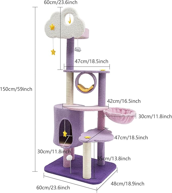 59in Cat Tree Tower for Indoor Cats, Cat Furniture Activity Center w/Cat Litter, Jumping Platform, Cat Ball