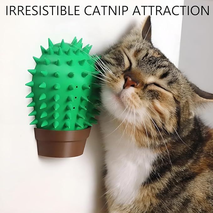 Cactus Cat Self Groomer – Adorable Cat Wall Scratcher, Wall & Corner Mounted Scratch Board for Indoor Cats, with Massage Bristles for Clawing, Stretching,Grooming and Itching Relief
