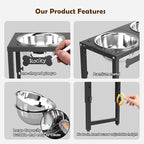 SHAINFUN Elevated Dog Bowls for Large Dogs, 3 Height Adjustable，Raised Tall Dog Food Water Bowl Stand with Two 101oz Bowls