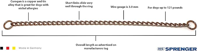 Herm Sprenger Curogan Choke Dog Training Chain Collar Hypoallergenic Nickel Free No-Pull Slip Collar for Small Medium Large Dogs for Easy Control Show Chain Collar Made in Germany 3mm 24in 60cm