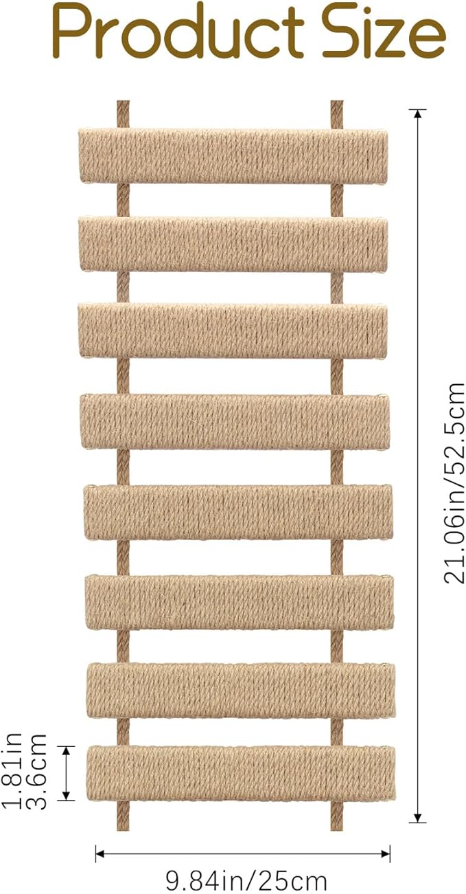 20in Multi-Functional Cat Ladder & Bridge - DIY Cat Climbing Frame with Sisal Rope for Indoor/Outdoor Cats, Parrots, and Small Pets (Wood, 20in)