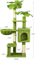 Green Tall Cat Tree 47-Inch for Kittens Under 6 Months 9lbs, Cat Tower for Small Cats - Scratching Post, Plush Hammock, Double Condos & Dangling Toys