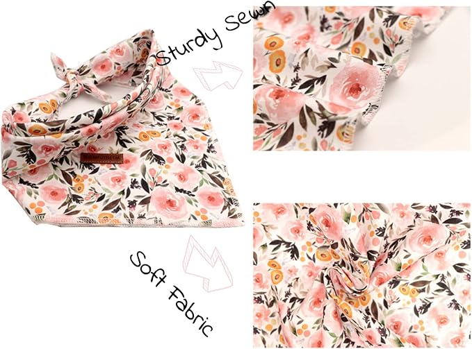 Elegant Little Tail Dog Bandanas - Coral Floral Washable Dog Scarves Female Adjustable Pet Bandanas for Medium Large Dogs