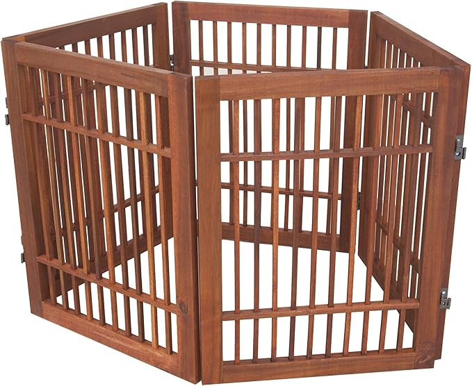 Urnporium Pet Dog Gate Freestanding, Strong Durable Folding Wooden Fence, Portable Acacia Hardwood Safety Barrier for Indoor & Outdoor Use (Brown Pet Gate, 5 Panel 24" Tall)