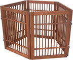 Urnporium Pet Dog Gate Freestanding, Strong Durable Folding Wooden Fence, Portable Acacia Hardwood Safety Barrier for Indoor & Outdoor Use (Brown Pet Gate, 5 Panel 24" Tall)