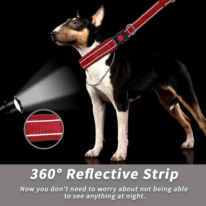 Martingale No Pull Dog Collar for Large Medium Small Dogs, Heavy Duty Nylon Reflective Adjustable Anti Pull Slip Collar with Buckle for Training Walking M Red