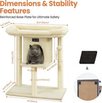 Cat Tree Tower Scratching Post for Indoor Large Cats, Small Cat Tree with Big Perch Bed, 28in Tall Trees House with Condo Cave, Toy Balls, Modern Climbing Furniture Platform for Kitten (Beige)