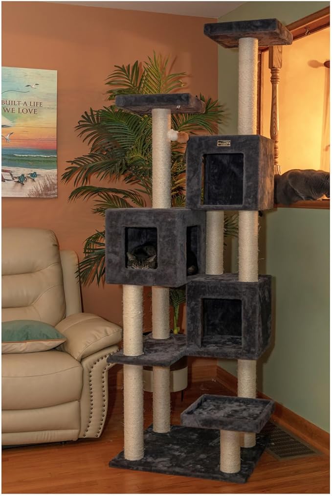 Maykoosh Cat Tree Tower with Multiple Condos & Scratching Posts - 80" Tall, Dark Gray
