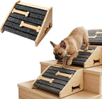 2-Pack Wooden Dog Ramp for Stairs - Natural Pine Wood Pet Step Ramp with Anti-Slip Bone Strips & Felt Padding, Stair Wedge for Small Medium Dogs, Indoor Home Safety Access for Injured Dogs