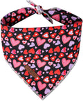 Lionet Paws Valentine Dog Bandana for Small Medium Dogs,Pink Hearts Black Kerchief Washable Dog Triangle Bibs Scarf for Girl or Boy Gift