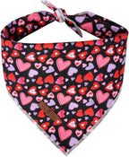 Lionet Paws Valentine Dog Bandana for Small Medium Dogs,Pink Hearts Black Kerchief Washable Dog Triangle Bibs Scarf for Girl or Boy Gift