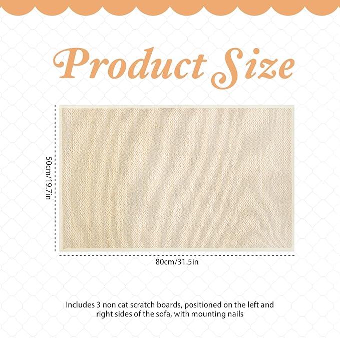 3 Pcs Cat Scratch Furniture Protector Mat 19.7 x 31.5 Inch Cats Pet Scratching Pads Sofa Couch Protector for Chair, Sofa, Couch, Easy Installation