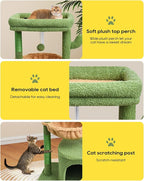 SYANDLVY Cactus Cat Tree for Indoor Cats, Green Activity Cat Tower with Scratching Post for Kittens, Modern Cat Furniture with Basket & Hanging Ball for Play Rest