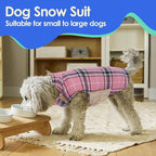 MIGOHI Winter Dog Jackets, Reversible Windproof Waterproof, British Plaid Coat for Small Medium Large Dogs, Pink, L