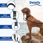 BARKLESS Sturdy No Pull Head Collar for Medium Large Dogs, Gentle Reflective Head Halter with Safety Link, Adjustable Nylon Dog Training Muzzle Leash for Walking Control (Blue, L)