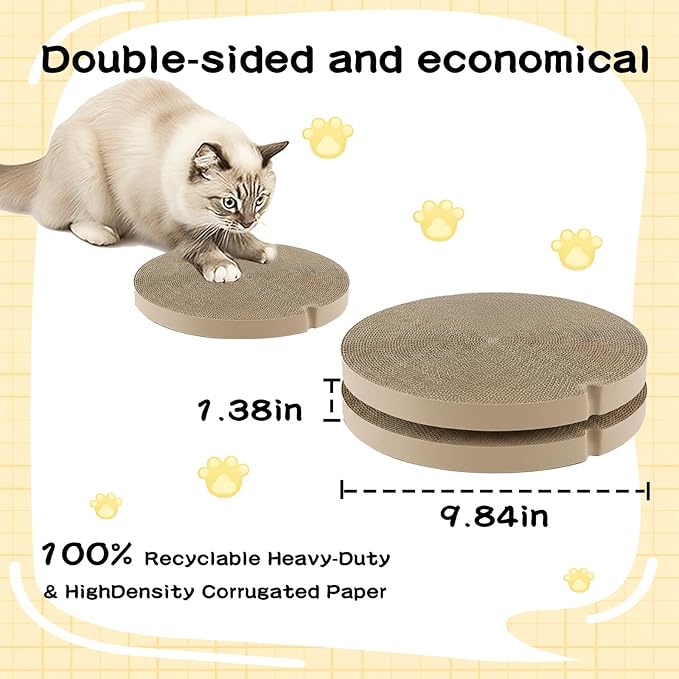 DFQ Cat Scratching Board for Replacement, Heavy-Duty Reinforced Version,Round Scratcher with Grooves, Corrugated Cardboard for Indoor Bored Cat- 3 Count