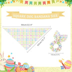 E-Clover Spring Easter Dog Bandanas & Matching Scrunchie Set Cute Girl Dog Scarf Bibs Pet Bandana with Bow Tie for Small Dogs Puppy Owner Mom Colorful Plaid