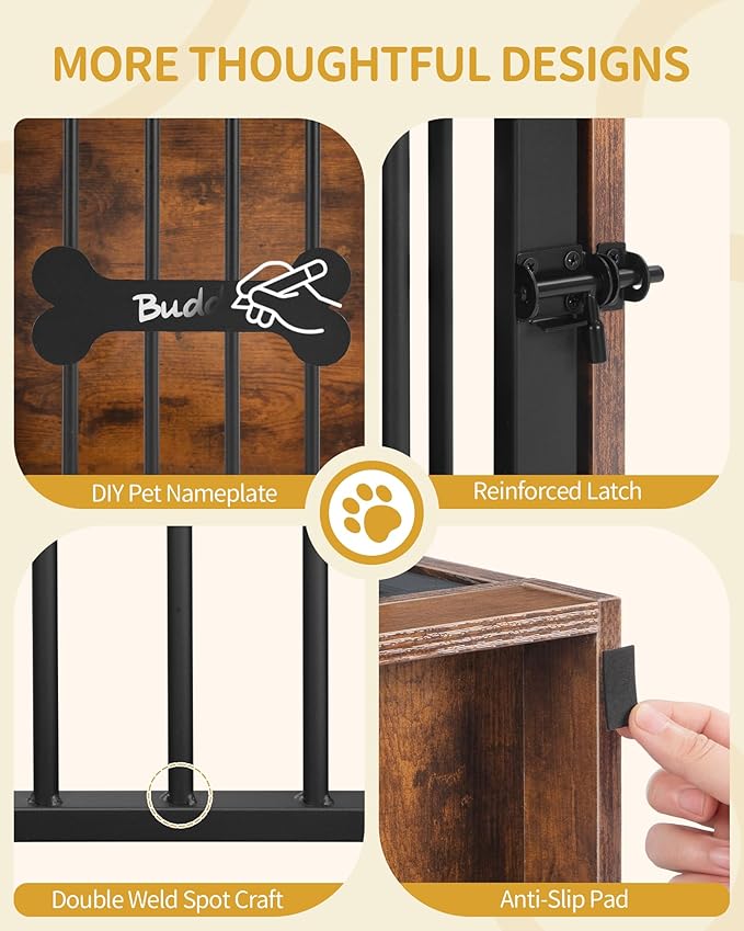 24.6'' Dog Crate Furniture with Charging Station, Dog Kennel Indoor with Flip-Top Storage, Wooden Pet Cage Dog House End Side Table for Small Dog Anti-Chew Anti-Escape, Rustic Brown DFC90101B