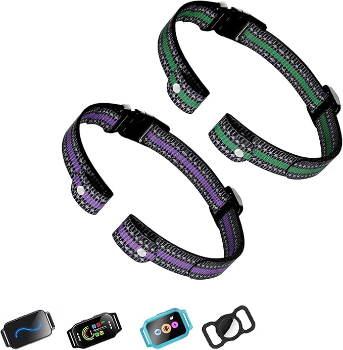 Aikko Professional-Grade Replacement Strap for Electronic Dog Collars - Adjustable Shock/Bark Training Collar Band with Secure Buckle, Compatible with Most E-Collar Systems (Purple & Green)