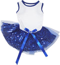 Petitebella Plain Sequins Tutu Puppy Dog Dress (White/Blue, X-Large)