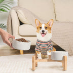 Elevated Ceramic Dog Bowl Set - Raised Dog Bowls with Non-Slip Bamboo Stand - Dog Food and Water Bowl Set - Double Dog Feeding Bowls - Suitable for Small and Medium Dogs - 28.74 OZ - 3.6 CUPS - 850 ML
