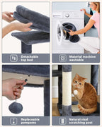 59" Cat Tree, Cat Tower for Large Cats, Multi-Level Cat Tower with 3 Removable Pompom Sticks, Cat Tree for Indoor Cats, Cat Condo with Large Hammock, Scratching Post, and 2 Perches, Dark Gray