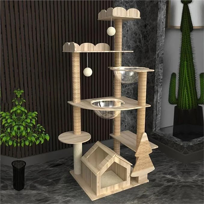 Large Outdoor Cat Tree Tower with Space Capsule, Strong Load-Bearing Frame & Modern Scratching Post