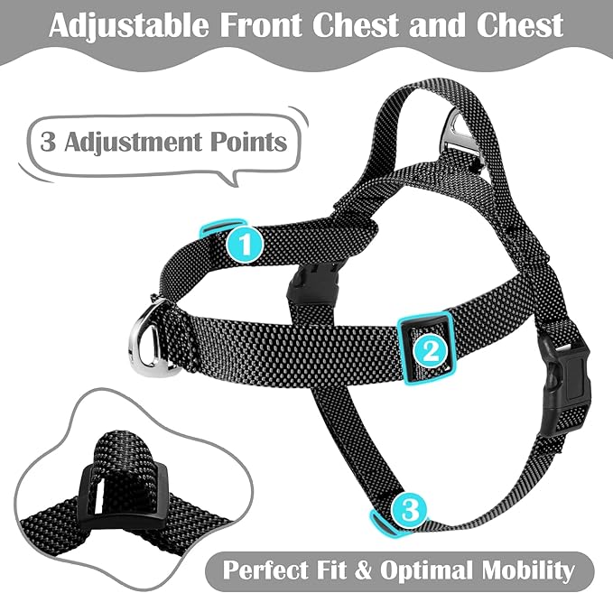 Annchwool No Pull Dog Harness with Front Clip and Easy Control Handle-Belly & Chest Adjustable Dog Harness and Leash Set for Medium Large Dogs-Heavy Duty Vest Harnesses Easy for Walking(Black,L)
